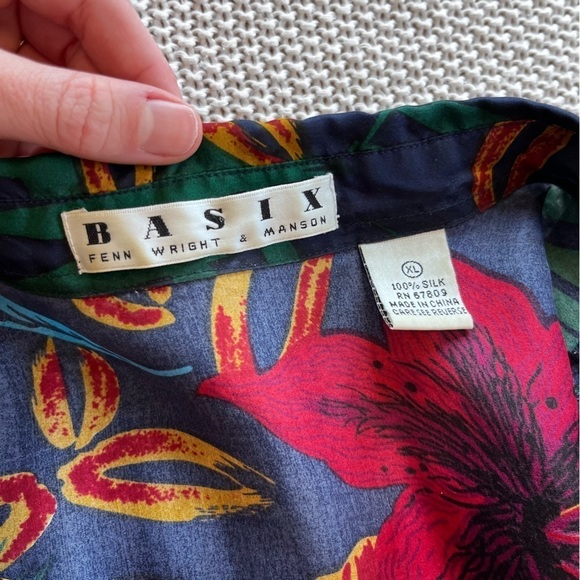 Mens Vintage Basix 100% Silk Hawaiian Shirt size XL Green Red Blue Orange Floral - Picture 5 of 9